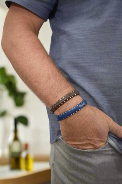 Alor Gents Cable & Blue Leather Bracelet