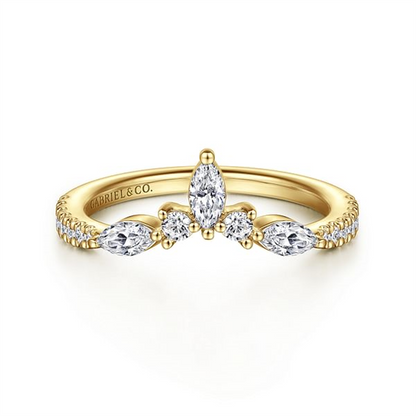 Gabriel Tulsie Curved 14K Yellow Gold Marquise and Round Diamond Band