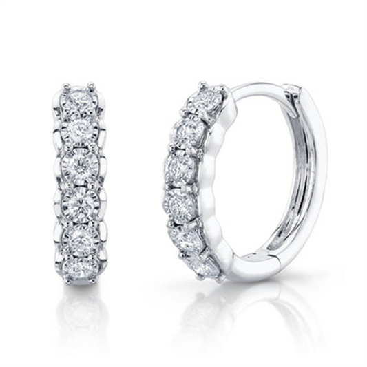Shy Creaitn White Gold Round Diamond Huggie Earrings