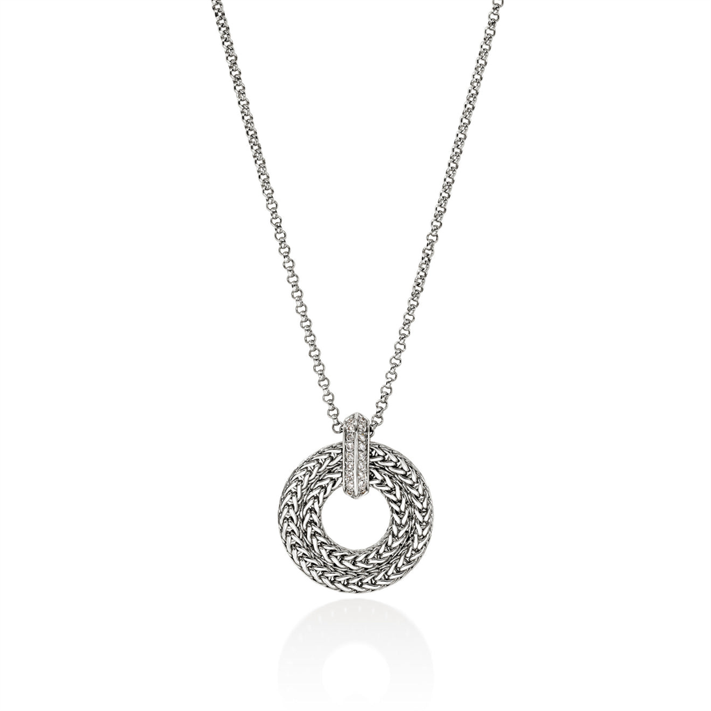 John Hardy Silver Diamond Pave Icon Link Double Circle Necklace