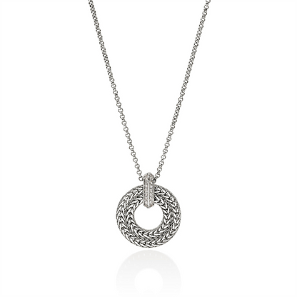 John Hardy Silver Diamond Pave Icon Link Double Circle Necklace
