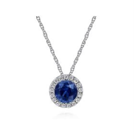 Gabriel Diamond Halo & Sapphire Pendant Necklace