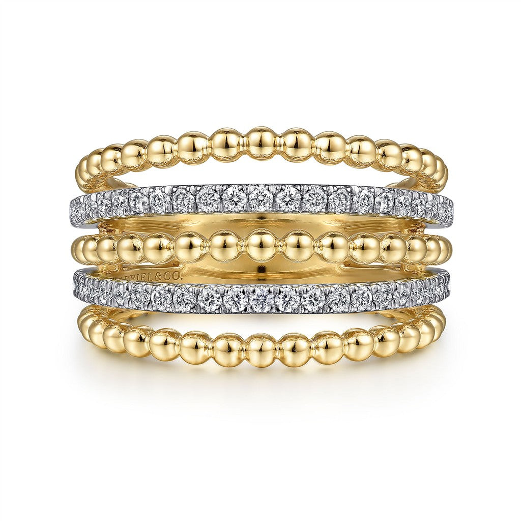 Gabriel Two Tone Bujukan Beaded Multi-Row Diamond Stackable Ring