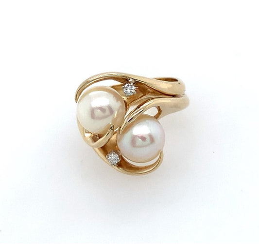 Estate 14K Pearl And Diamond Ring