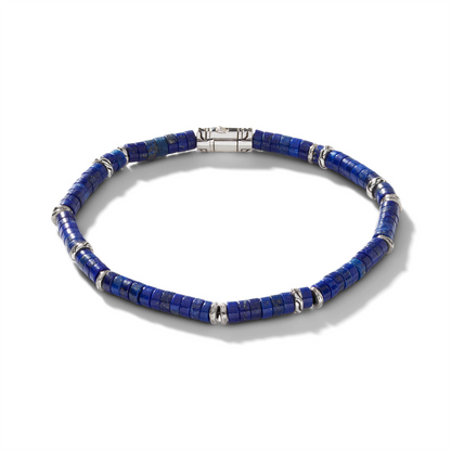 John Hardy Silver Heishe Lapis Lazuli Beaded Bracelet