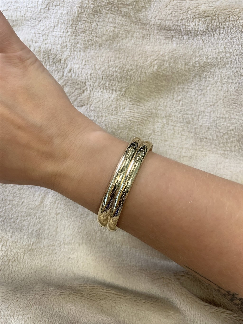 Estate 14K Gold Double Row Bangle Bracelet with Design