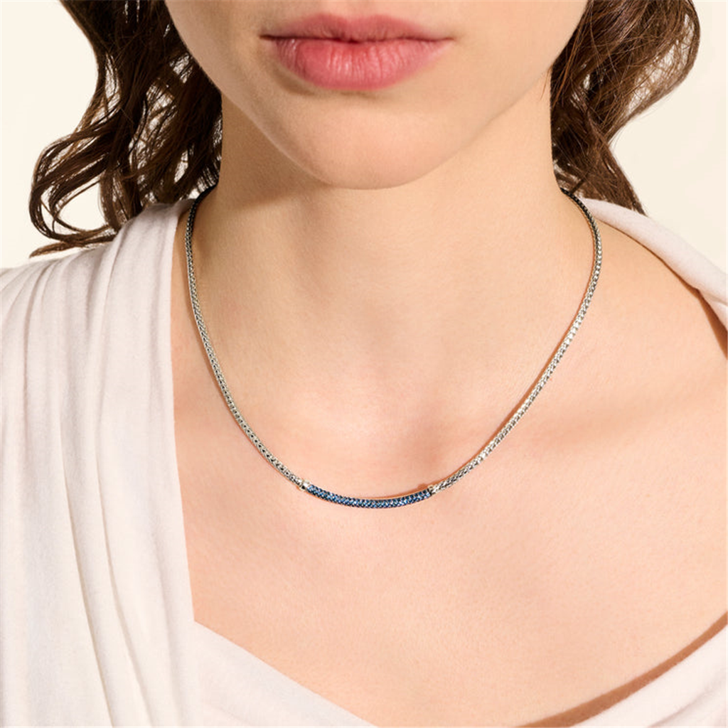John Hardy Silver Essential Pave Necklace with Blue Sapphire