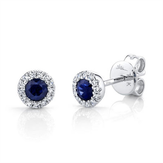 Shy Creation Diamond & Blue Sapphire Stud Earrings