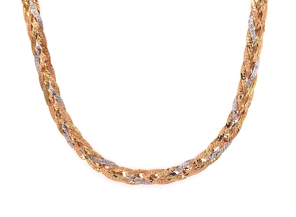 Estate 14K Tri-Color Braided Bone Necklace