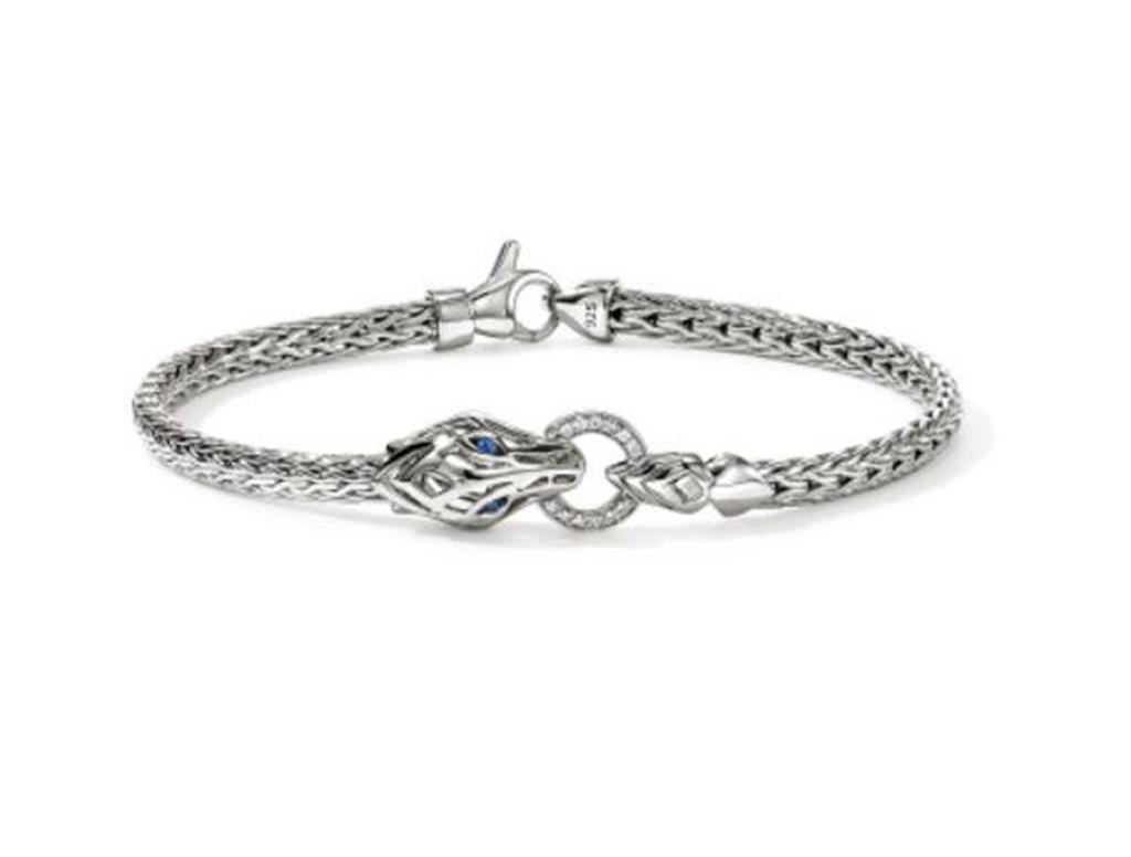 John Hardy Naga Slim Silver Chain Diamond Pave Bracelet