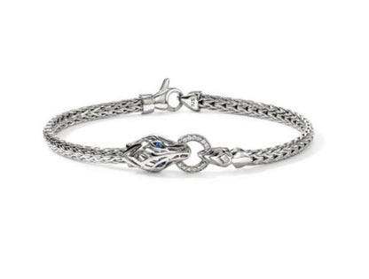 John Hardy Naga Slim Silver Chain Diamond Pave Bracelet