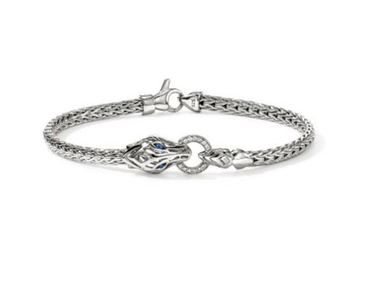 John Hardy Naga Slim Silver Chain Diamond Pave Bracelet