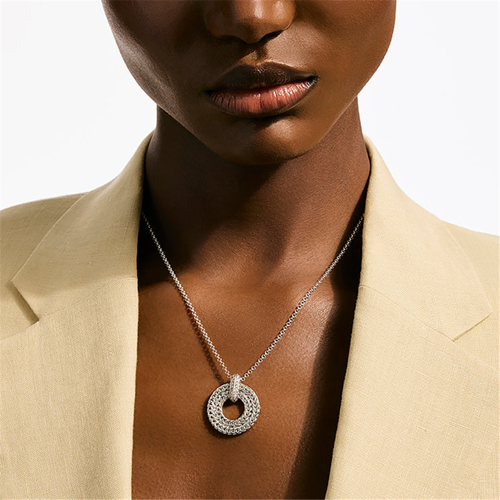 John Hardy Silver Diamond Pave Icon Link Double Circle Necklace