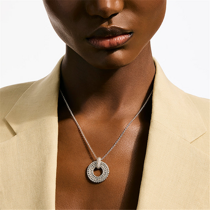 John Hardy Silver Diamond Pave Icon Link Double Circle Necklace