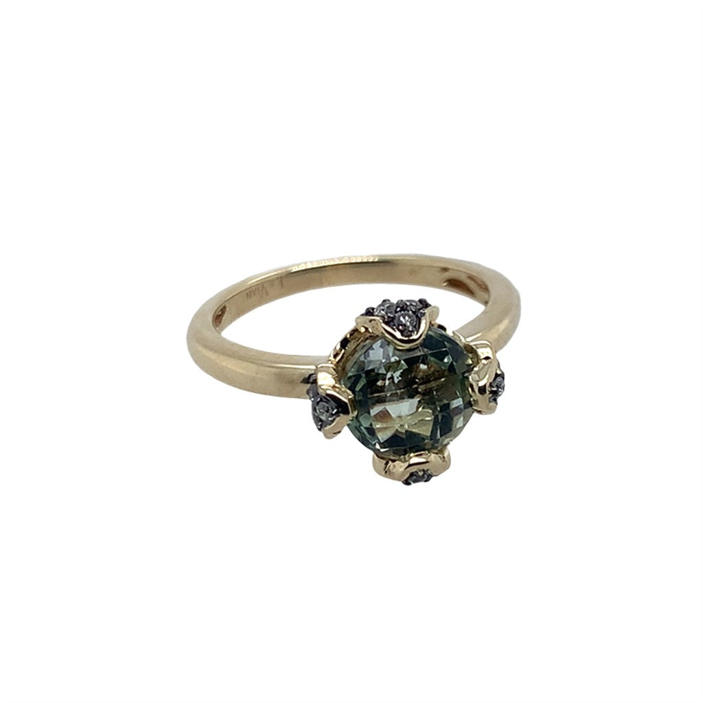 Estate LeVian Green Stone & Diamond Ring