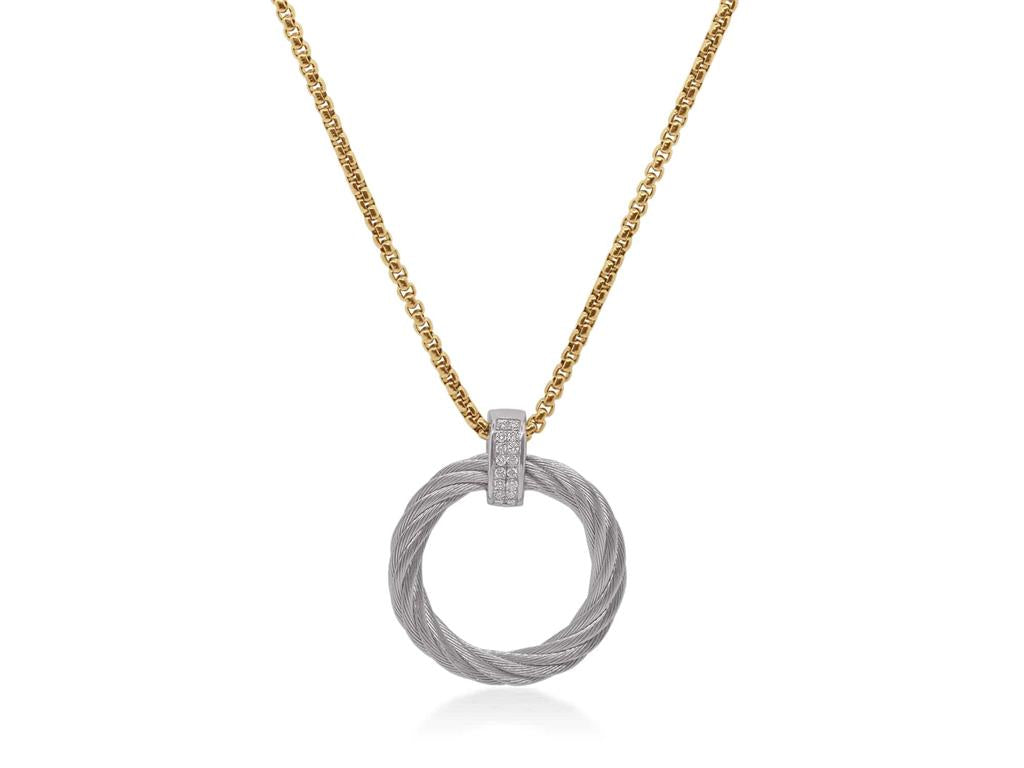 ALOR Grey and Yellow Cable Diamond Pendant Necklace