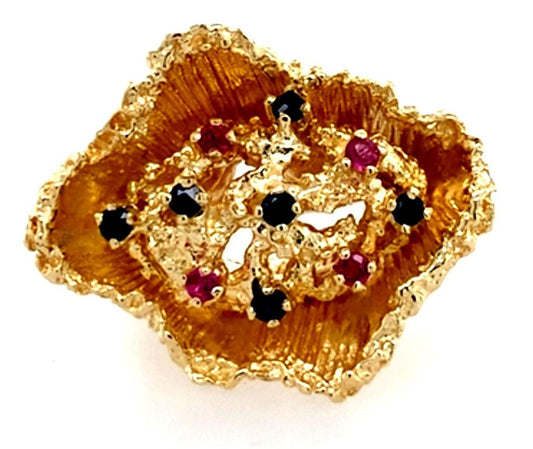 Estate 14K Ruby And Sapphire Flower Ring