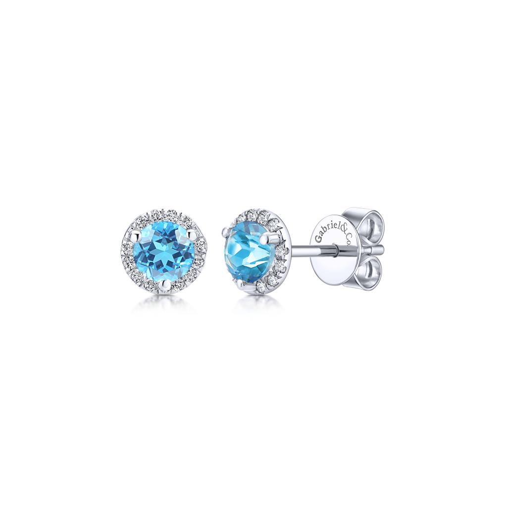 Gabriel Diamond Halo & Swiss Blue Topaz Stud Earrings