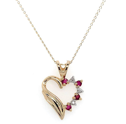 Estate 14K Yellow Gold & Ruby Heart Necklace