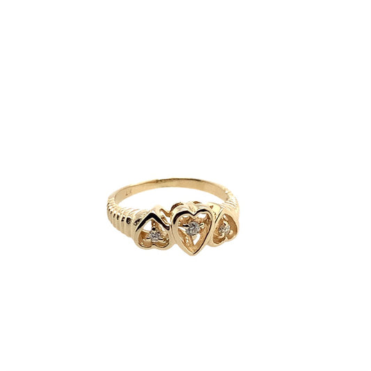 Estate 14K Yellow Gold 3 Diamond Heart Ring