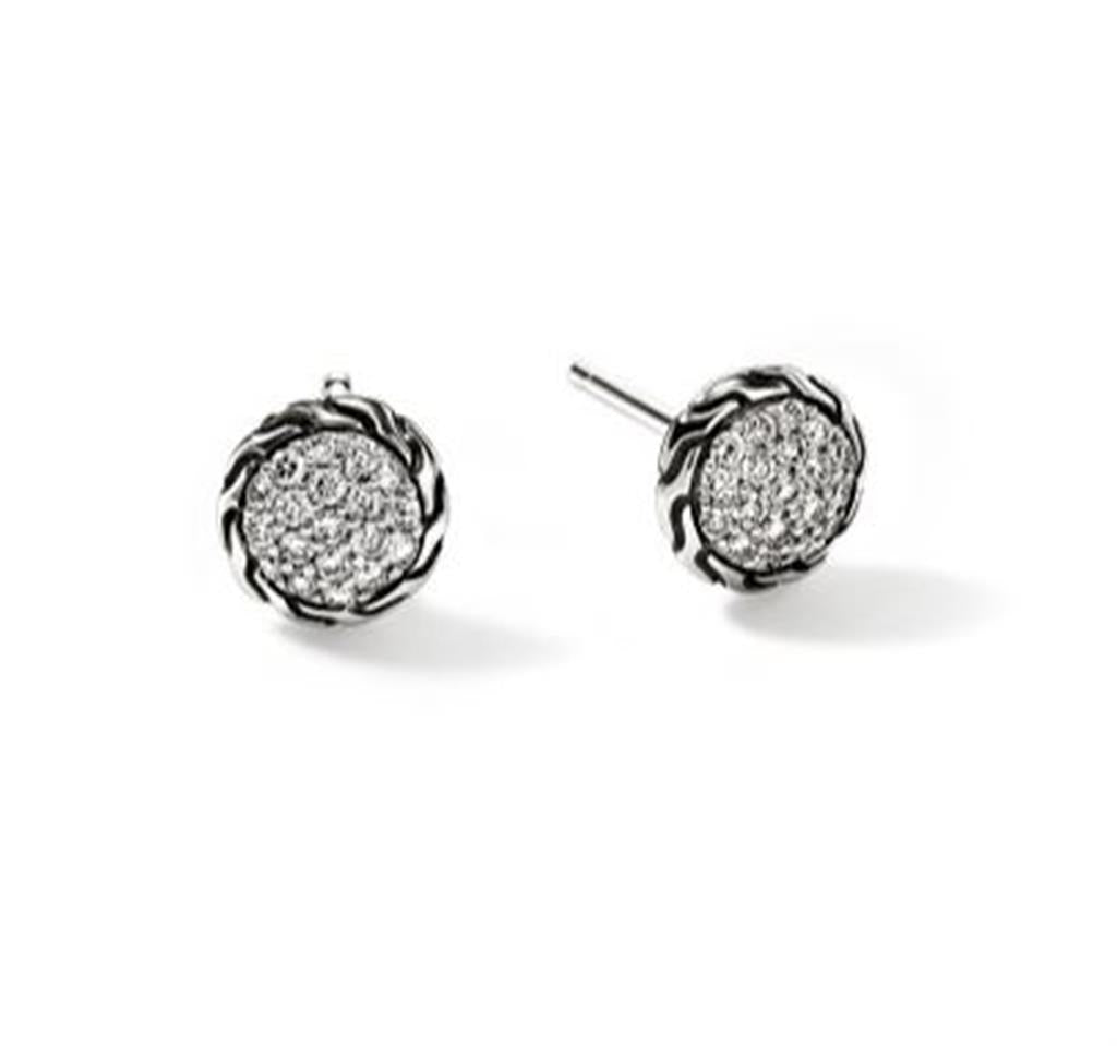 John Hardy Essentials Silver Diamond Pave Stud Earrings