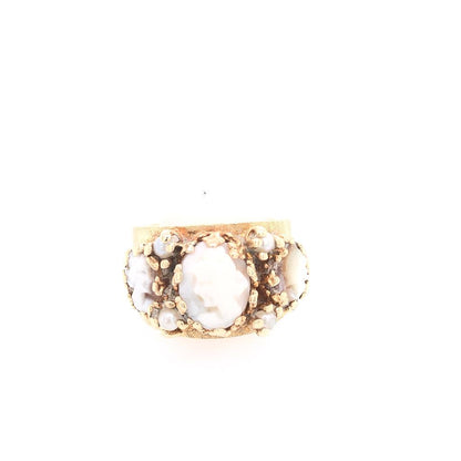 Estate 14K Yellow Gold Pearl & Cameo Ring