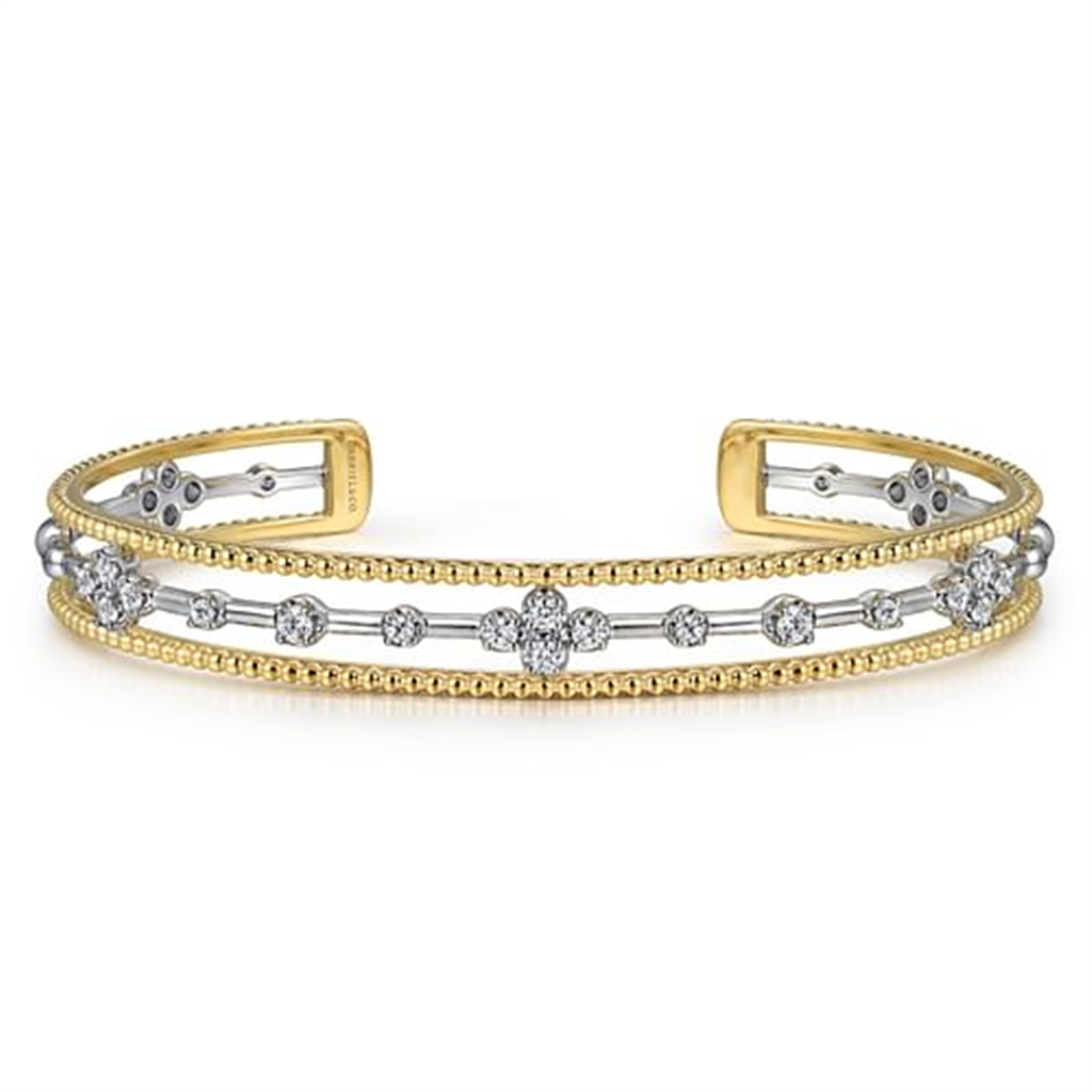 Gabriel 14K White And Yellow Gold Diamond Bujukan Cuff Bangle
