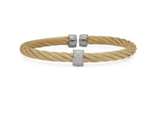 Alor Cable Barrel Cuff with Diamonds