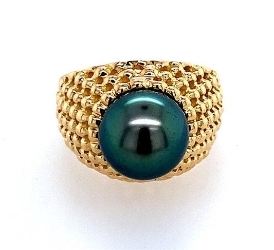 Estate 18K Yellow Gold & Pearl Ring
