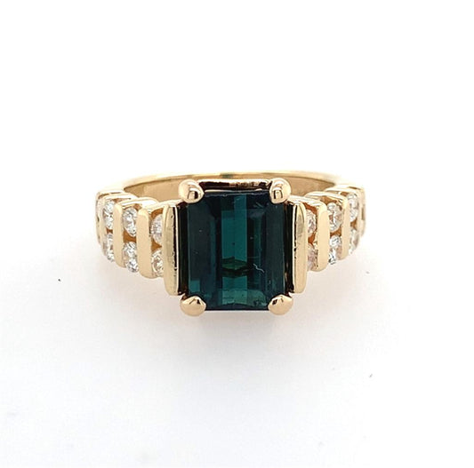 Estate 14K Yellow Gold Tourmaline & Diamond Ring