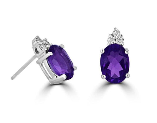 Rolland's Designs 14K White Gold Amethyst & Diamond Earrings