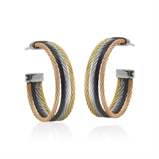 Alor 18K White Gold & Stainless Steel Cable Hoop Earrings