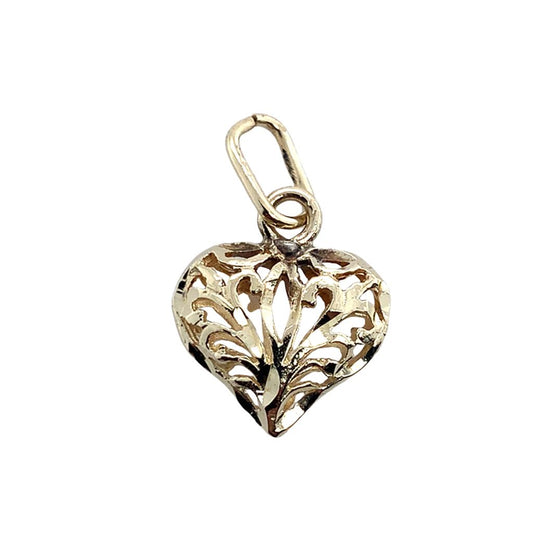 Estate 14K Yellow Gold Filigree Heart Charm