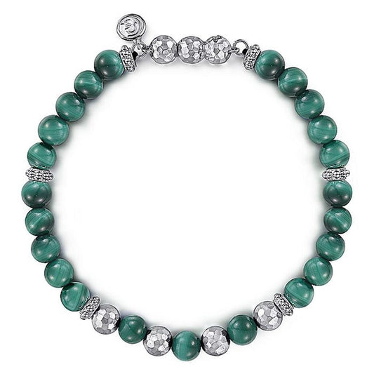 Gabriel Silver & Malachite Beaded Bracelet 8"