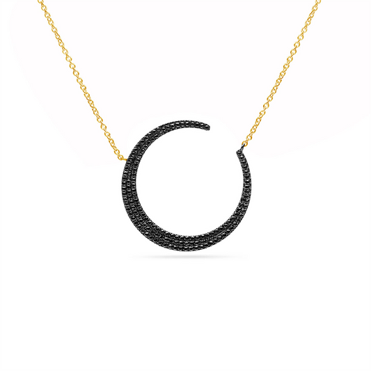 Dilamani 14k Yellow Gold Black Diamond Crescent Moon Pendant