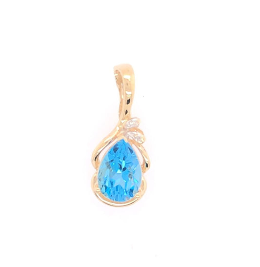 Estate 14K Yellow Gold Blue Topaz Pendant