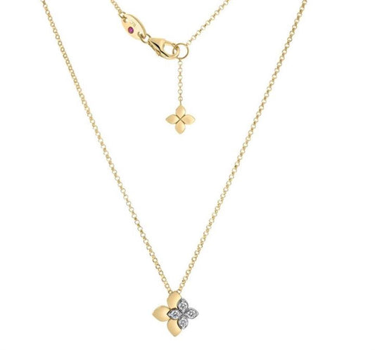 Roberto Coin 18K Yellow & White Gold Tiny Princess Diamond Double Flower Pendant