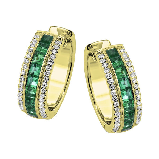 Simon G. 18K Princess Cut Emerald & Round Diamond Hoop Earrings