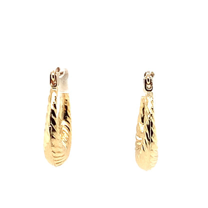 Estate 14K Yellow Gold Oval Textured Hoop Earrings