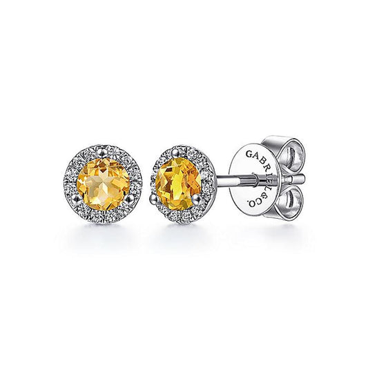 Gabriel 14Kw Diamond Halo & Citrine Stud Earrings