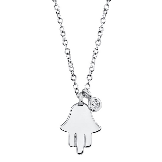 Shy Creation 14K White Gold Diamond Hamsa Pendant Necklace