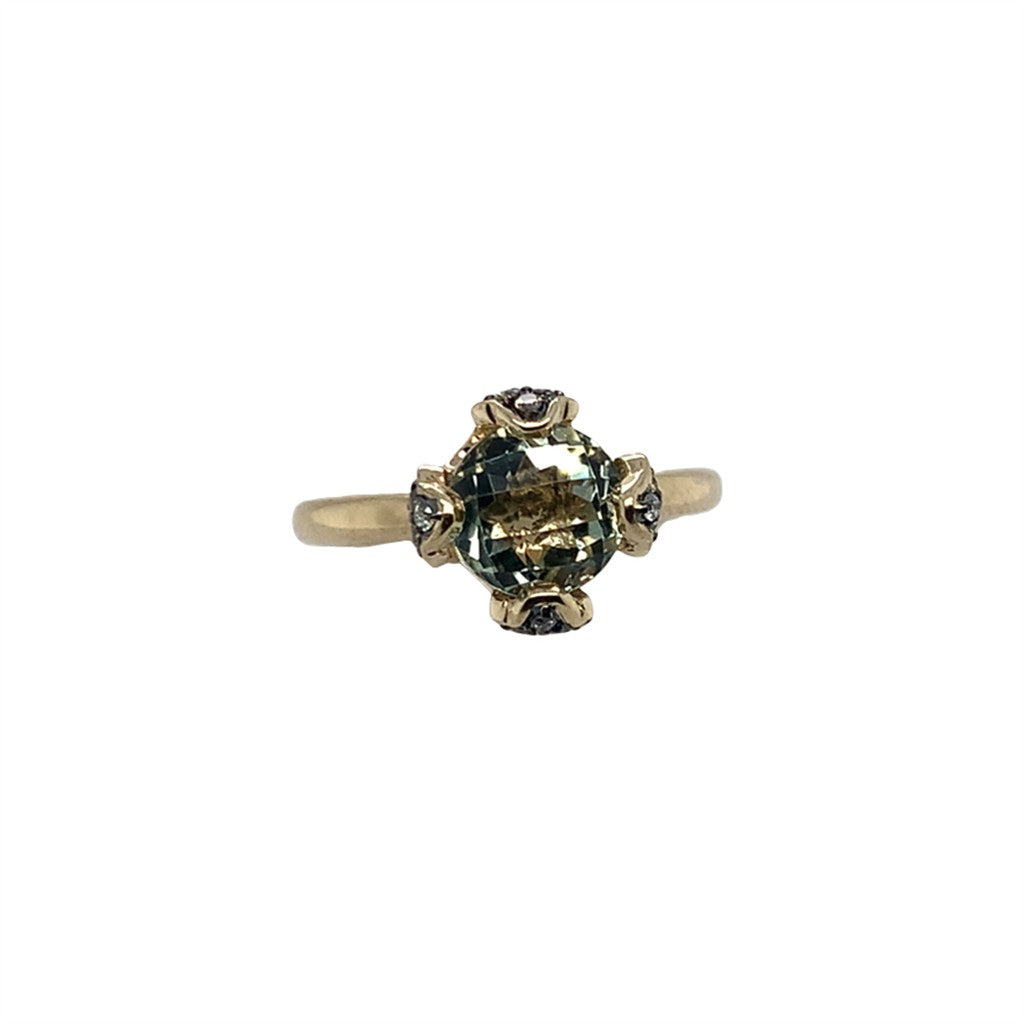 Estate LeVian Green Stone & Diamond Ring