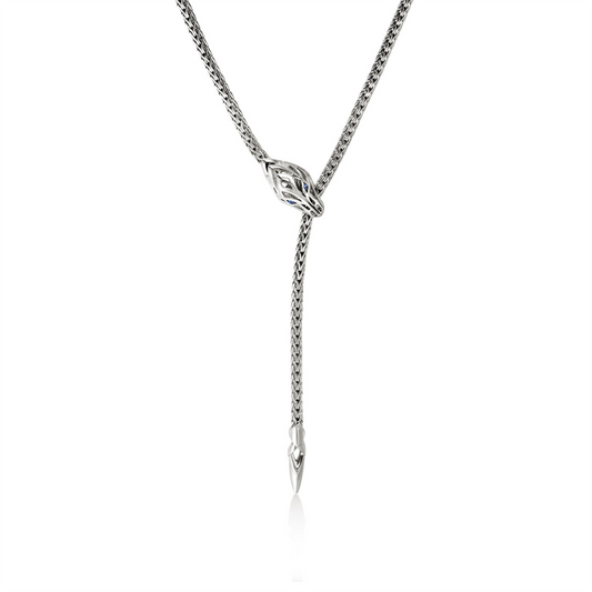 John Hardy Naga Silver Lariat Necklace with Blue Sapphire Eyes