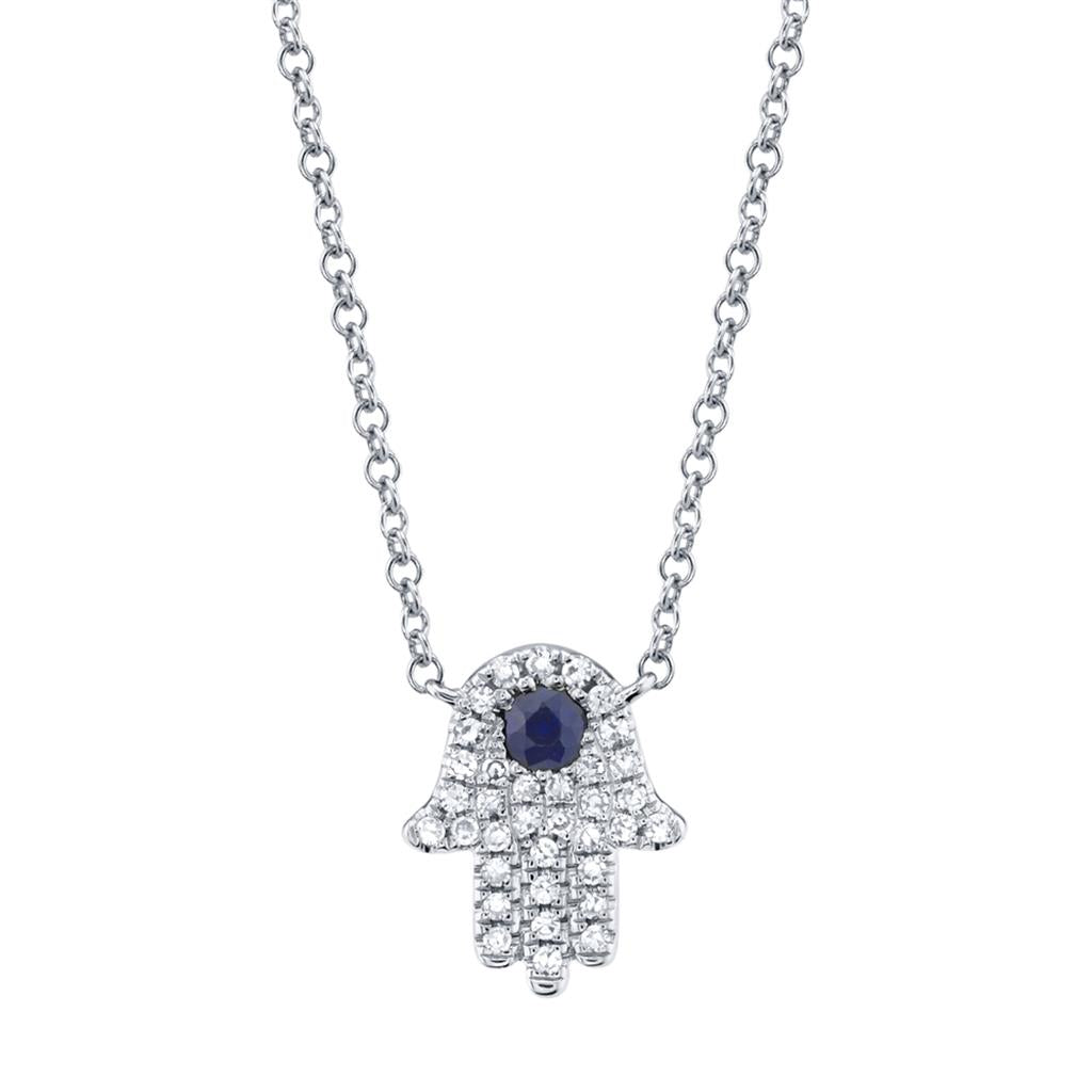 Shy Creation Diamond & Blue Sapphire Hamsa Pendant Necklace