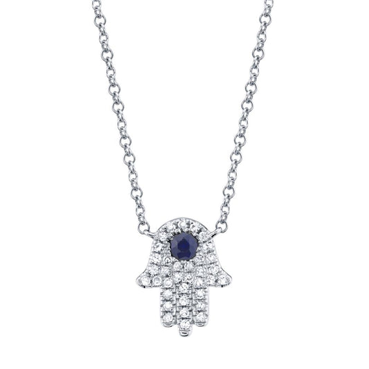 Shy Creation Diamond & Blue Sapphire Hamsa Pendant Necklace