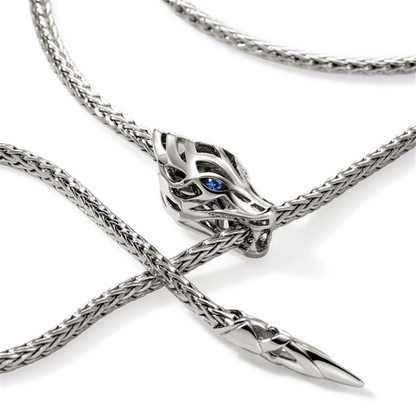 John Hardy Naga Silver Lariat Necklace with Blue Sapphire Eyes