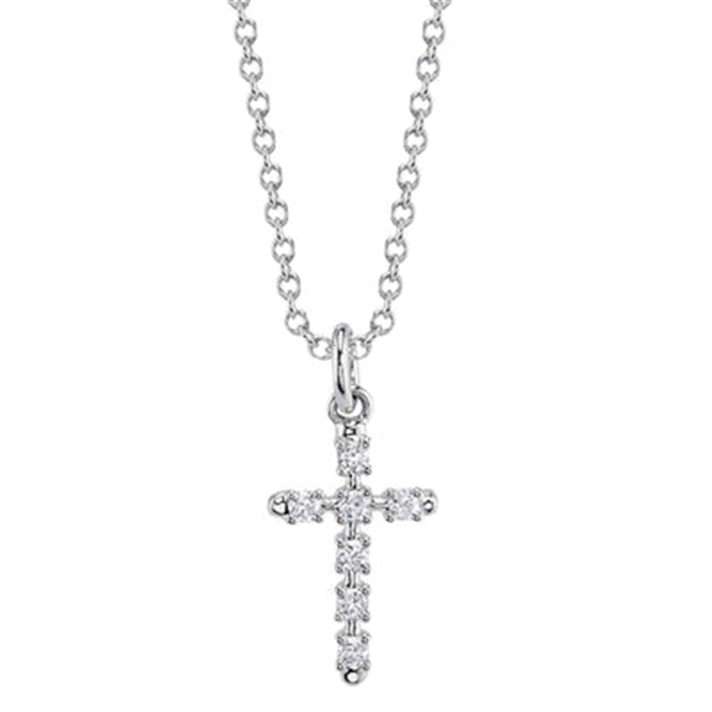 Shy Creation 14K White Gold Diamond Cross Necklace