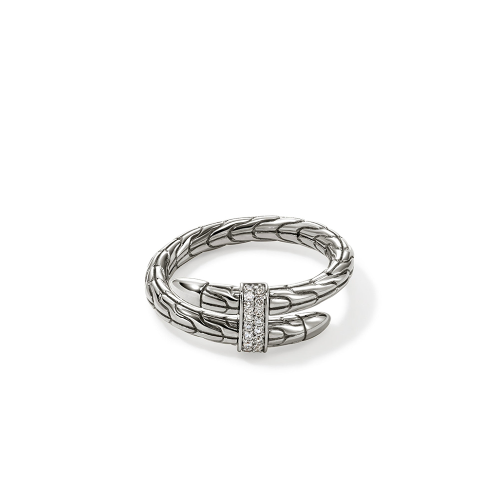 John Hardy Silver Spear Diamond Pave Coil Ring