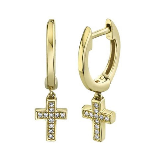 Shy Creation Diamond Dangle Cross Huggie Earrings