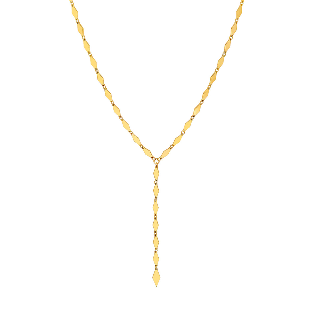 Gold Diamond Shape Link Lariat Necklace
